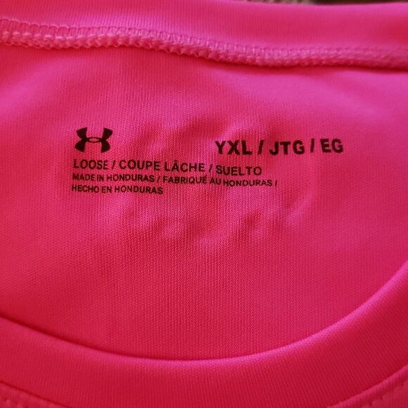 Hot Pink Under Armour Loose Fit T-Shirt with Colorful Logo Sz XL - Picture 5 of 7